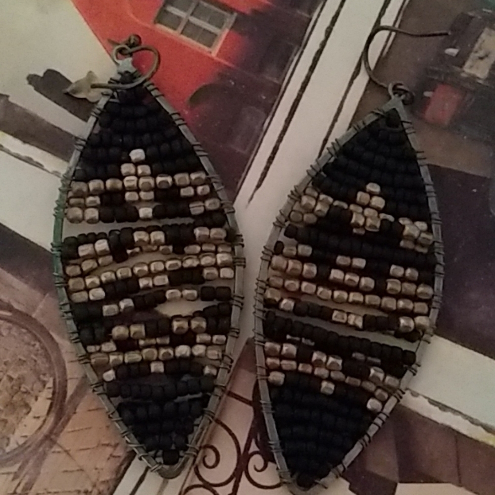 Anthropology beaded leaf shaped boho earrings